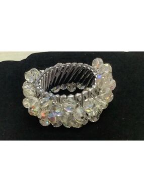 Vintage Japan AB Crystal Cha Cha Bracelet Aurora Borealis Expansion Mid Century